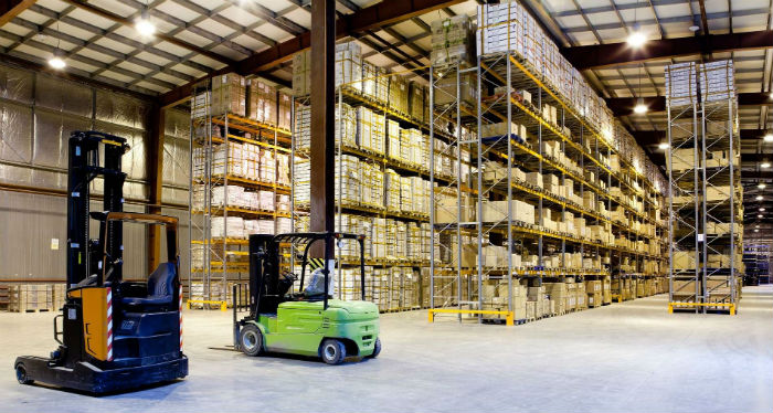 Warehouse with forklift.