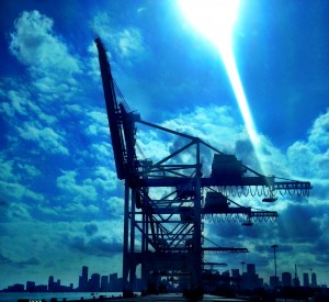 Port Miami Gantry Crane with City Skyline