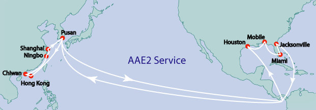 AAE2 China shipping route