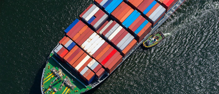 Aerial view of cargo ship