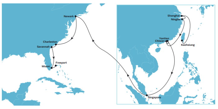Maersk TP11 ocean shipping route