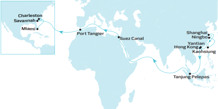 Maersk TP7 ocean shipping route