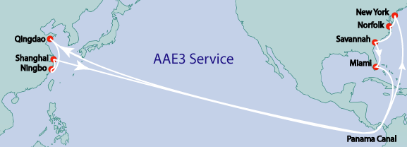 China Shipping AAE3 ocean shipping route