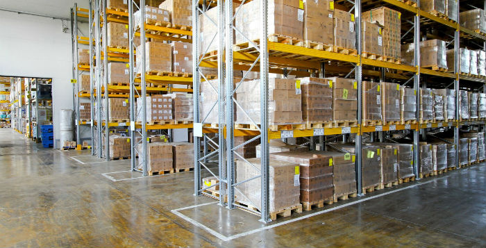 boxed goods stored in a warehouse