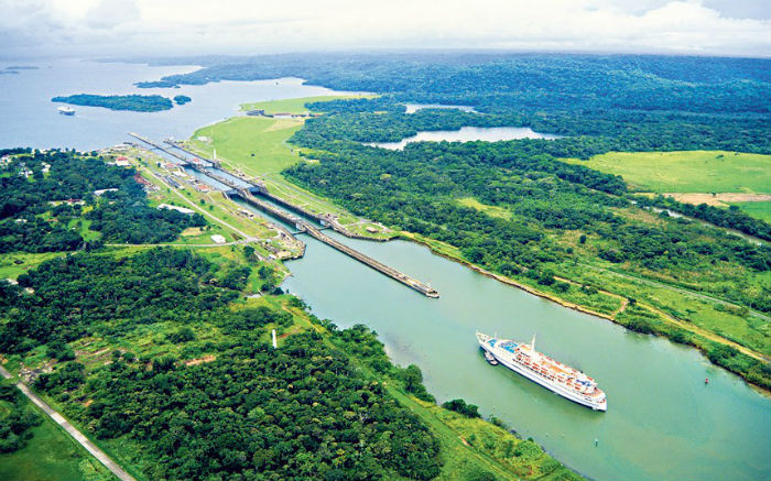 Ship sailing through the Panama Canal