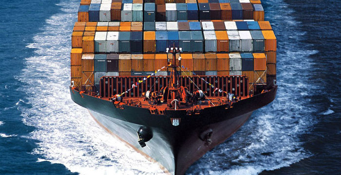 Cargo ship on ocean