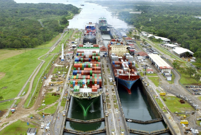 Two ships going through Panama Canal