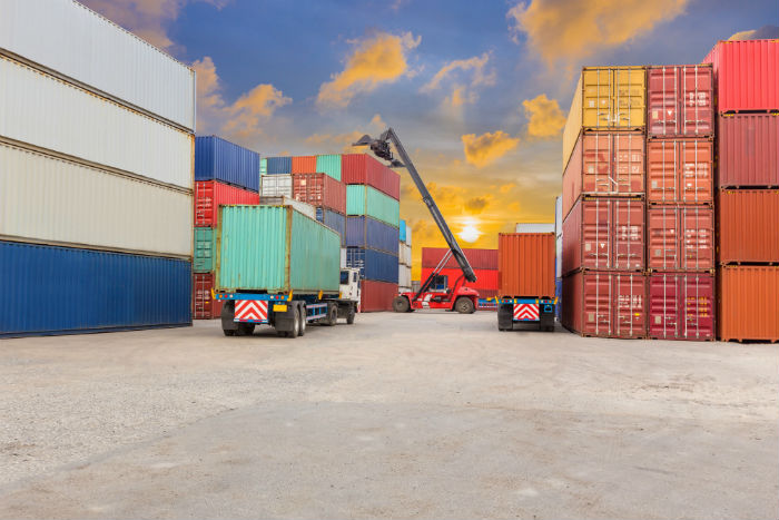 Forklift-at-dockyard-with-beautiful-sky