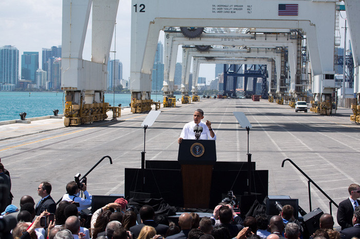 Obama speaking at PortMiami in 2013 (credit: whitehouse.gov)