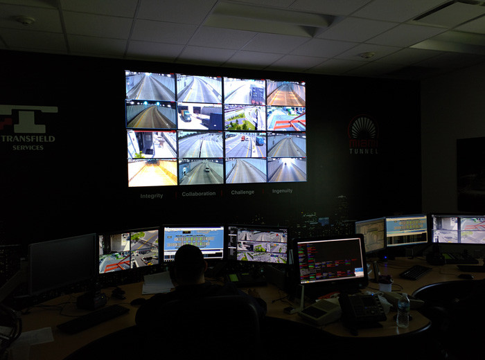 Security camera monitoring room at the PortMiami Tunnel operations center