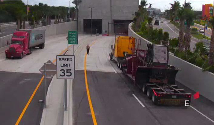 CCTV footage of oversized truck being stopped before entering the tunnel (credit: portofmiamitunnel.com)