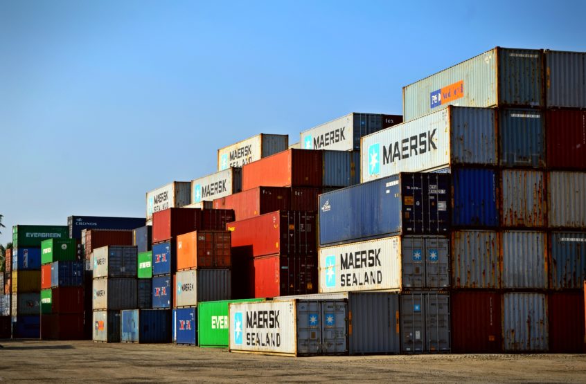 Containers Stacked At Port