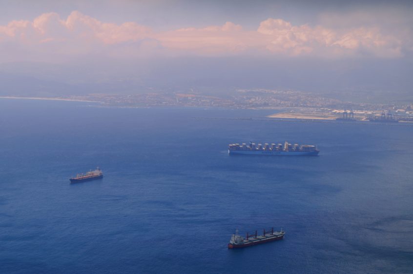 Cargo ships entering to the port