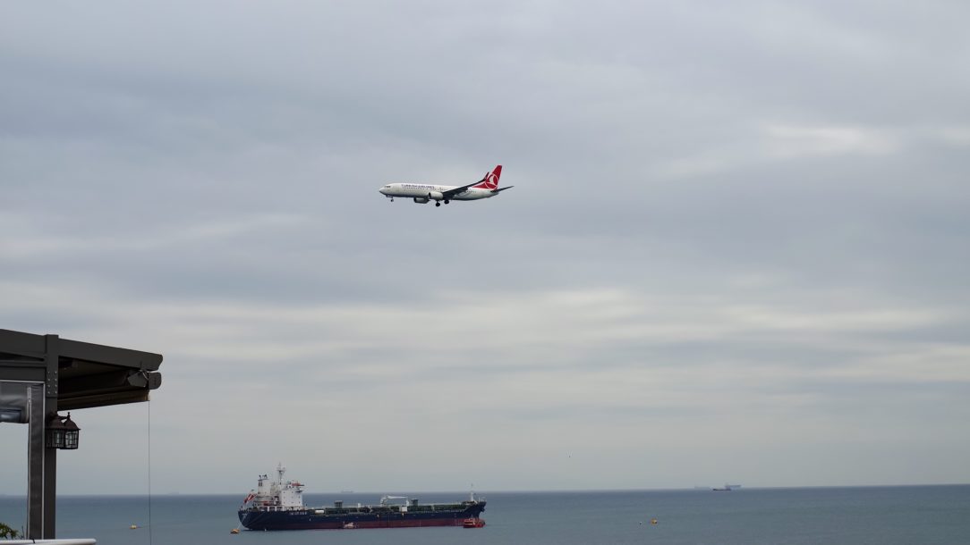 Airplane in a cloudy day