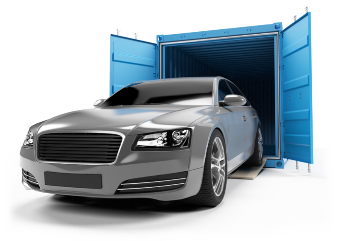 Car coming out of a container