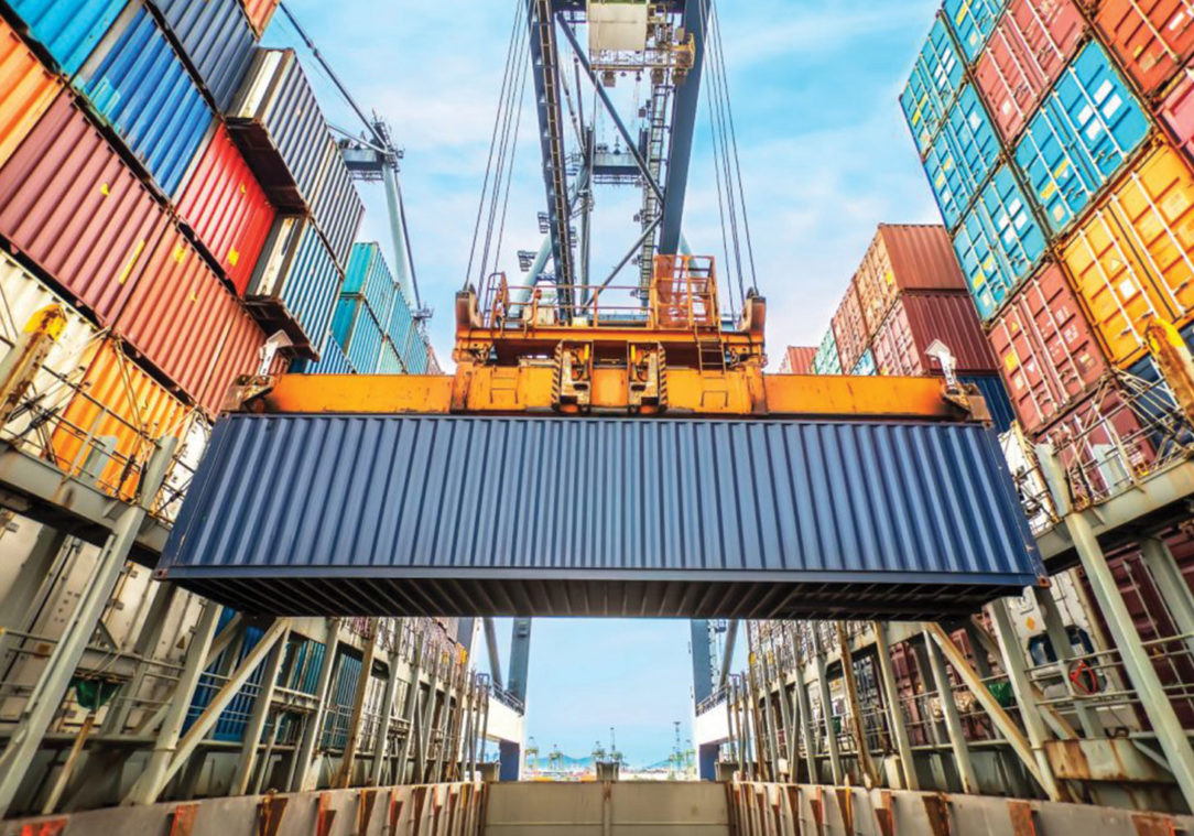 40 Foot container being loaded on a ship