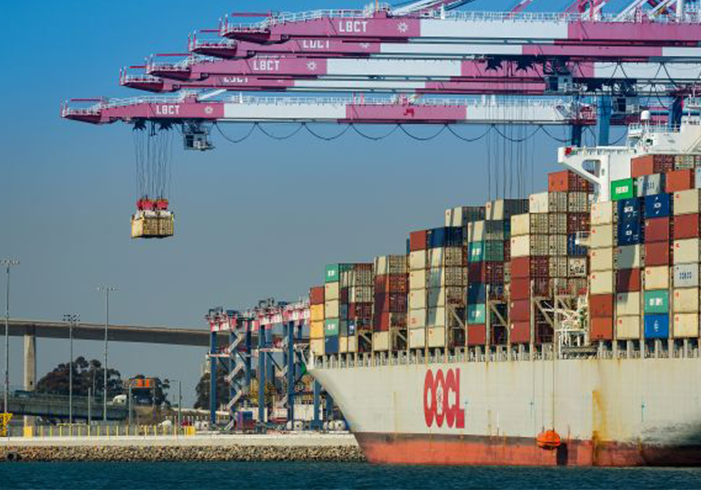 OOCL freight ship at Mexico port