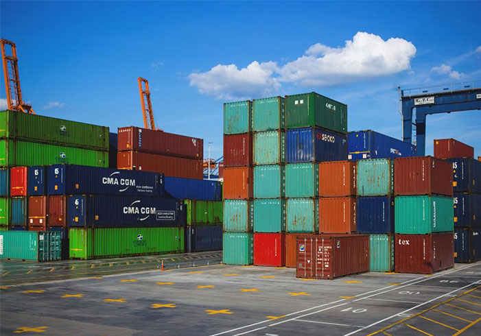 Containers stacked at a port